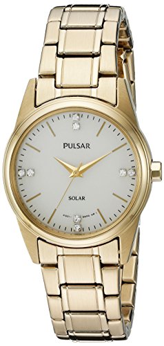 Pulsar Solar SUP5004 Armbanduhr fuer Damen Solar analoge Anzeige japanisches Quarz Goldfarbene Uhr