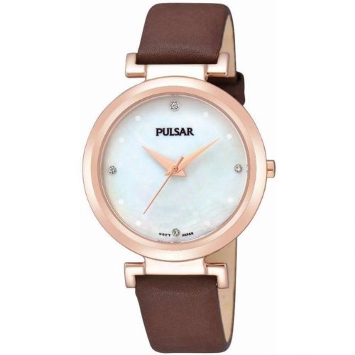 Pulsar Watches Ladies Rose Gold Stone Set Dress Watch with Mother Of Pearl Dial