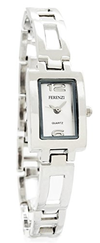ferenzi Damen Elegantes Silberfarbenes offen Rechteck Link Armband Armbanduhr ha0273