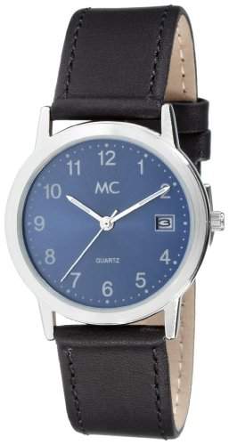 MC Timetrend Herren-Armbanduhr mit blauem Zifferblatt und schwarzem Lederband, Analog Quarz 24207