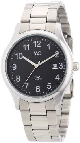 MC Timetrend Herren-Armbanduhr mit schwarzem Zifferblatt, Metallband glanzmatt Analog Quarz 26419