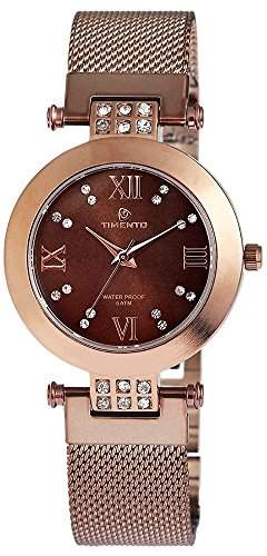Exclusive Timento Armbanduhr Uhr Damenuhr Analog Kupferfarben Strass