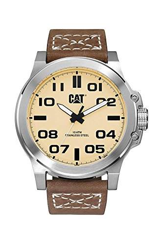 Katze Chicago 3HD Herren Quarz-Uhr mit Braun Zifferblatt Analog-Anzeige und braunem Lederband PS 14135321