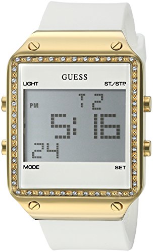 Guess Damen u0700l1 goldfarbene Multifunktions Digital Uhr an weiss Silikon Strap