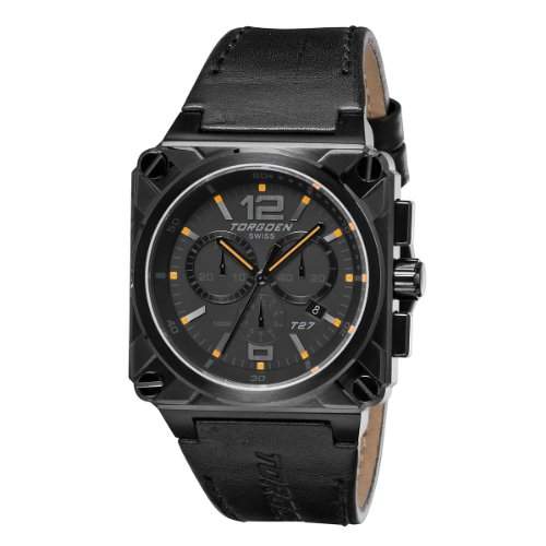 Torgoen Swiss Herren-Armbanduhr Chronograph Leder schwarz T27107