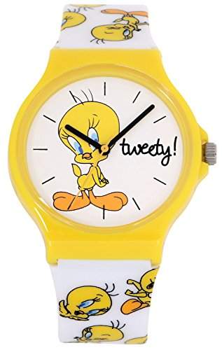 ililily Looney Tunes Tweety Logo W Cute Tweety Pattern Band Fashion Watch watch-027-1
