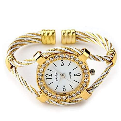 Skyllc® Armbanduhr Armband Uhr Damenuhr Armkette Quarz Strass Gold