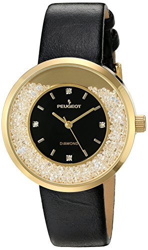 Peugeot Damen Echten Diamanten Marker Gold Floating Kristall Armbanduhr