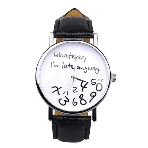 Popbop Damen Unisex Faux Leder Whatever, Im late anyway Analog Digital Quartz Uhren Armbanduhren Wrist Watch Schwarz 2
