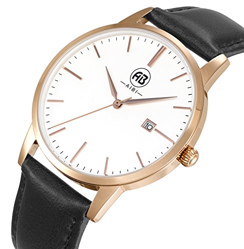 AIBI Wasserdicht Damen Classic Quarzuhr Armbanduhr elegant Uhr modisch Zeitloses Design klassisch Leder schwarz Rose gold AB51001 5