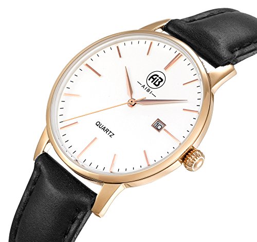 AIBI Wasserdicht Herren Classic Quarzuhr Armbanduhr elegant Uhr modisch Zeitloses Design klassisch Leder Rose gold AB51002 5