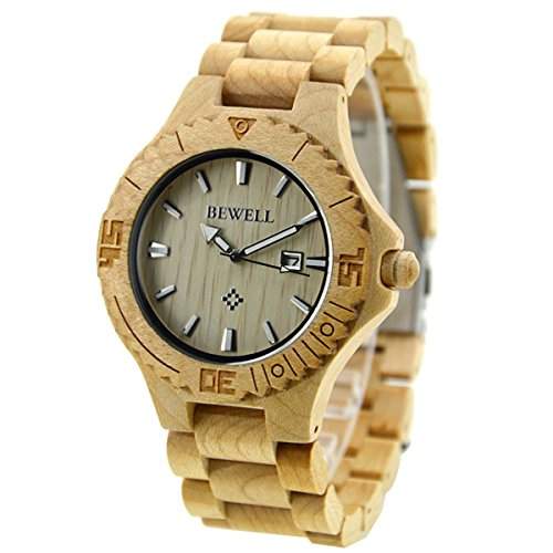 XLORDX Holzuhr Beige Bambus Marple Datum Armbanduhr Herrenuhr aus Holz Freund Ehemann Geschenk Gift Watch