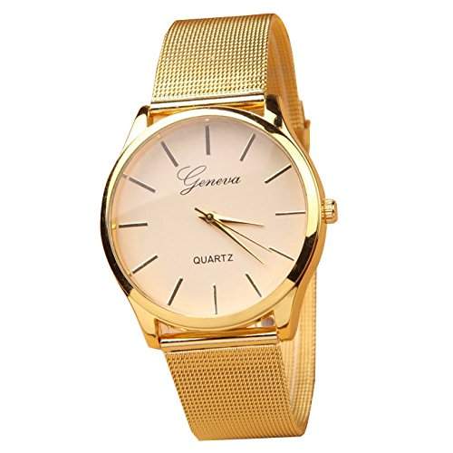 XLORDX Geneva Klassiker luxus Frauen Gold Runde Quarz Edelstahl Armbanduhr weiss