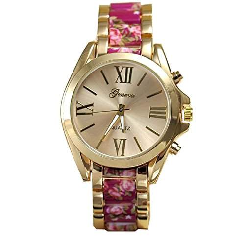 XLORDX Gold Uhr Floral Elegante Damen Herren Uhr Edelstahl Armbanduhr Damenuhr Herrenuhr Lila