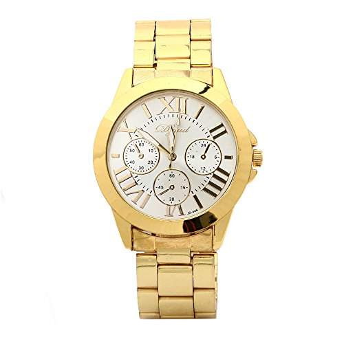 XLORDX Geneva Designer Damenuhr Gold Edelstahl Weiss Roman Quartz Uhr Chronograph Sportuhr