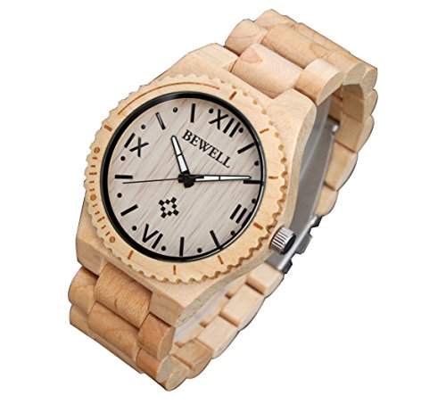 XLORDX Holzuhr Beige Roman Bambus Armbanduhr Herrenuhr aus Holz Freund Ehemann Geschenk Gift Watch