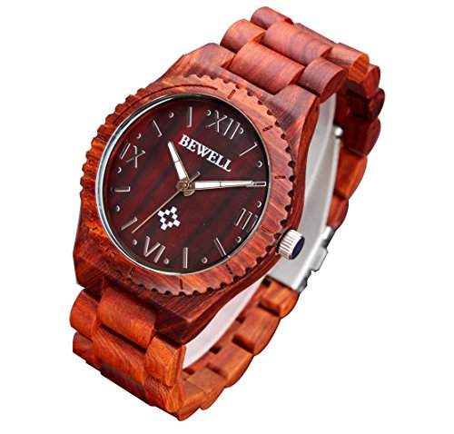 XLORDX Holzuhr Rote Roman Bambus Armbanduhr Herrenuhr aus Holz Freund Ehemann Geschenk Gift Watch