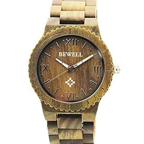 XLORDX Holzuhr Sandelholz Gruen Roman Bambus Armbanduhr Herrenuhr aus Holz Freund Ehemann Geschenk Gift Watch
