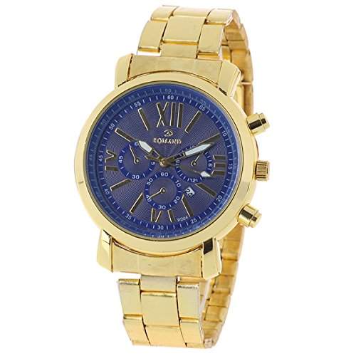 XLORDX Luxus Herrenuhr Roman Gold Edelstahl Quarz Analog Sport Armbanduhr Uhr Blau