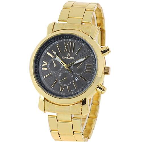 XLORDX Luxus Herrenuhr Roman Gold Edelstahl Quarz Analog Sport Armbanduhr Uhr Schwarz