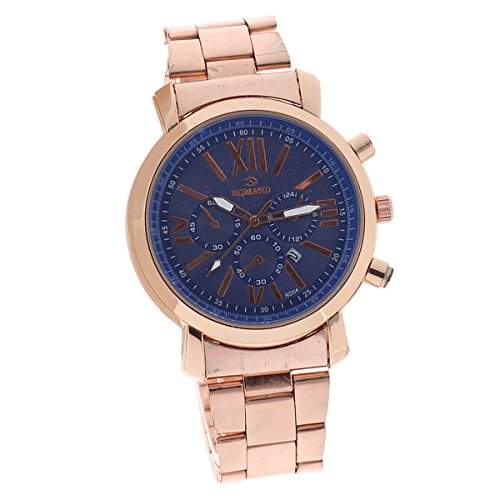 XLORDX Luxus Herrenuhr Roman Rose Gold Edelstahl Quarz Analog Sport Armbanduhr Uhr Blau