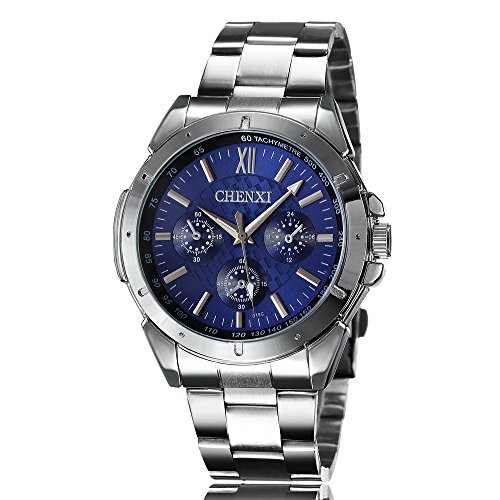 XLORDX Business Casual Analog Quarz Uhr mit Edelstahl Armband Blau Zifferblatt