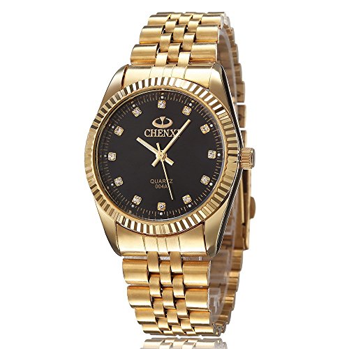 XLORDX Business Casual Analog Quarz Gold Uhr mit Edelstahl Armband Schwarz Zifferblatt