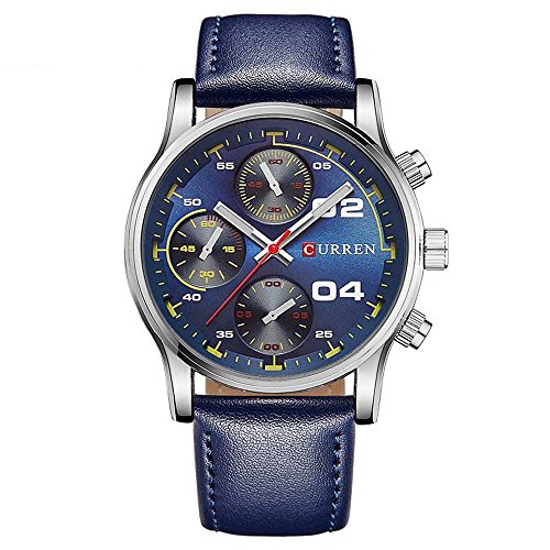 XLORDX Curren Elegant Uhr Zeitloses Design Classic Blau Leder Analoge Quarz Blau
