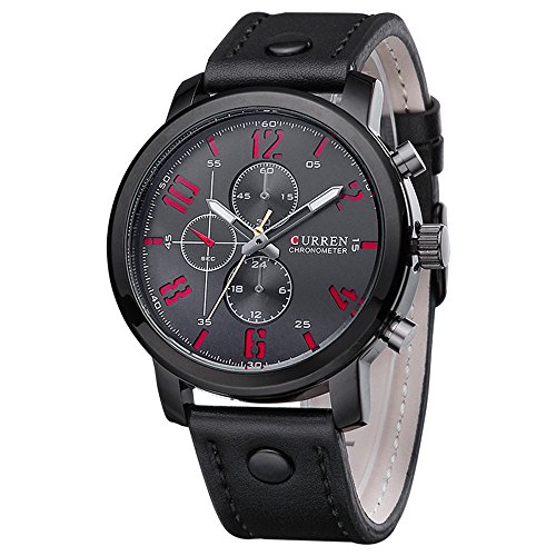 XLORDX Maenner Armbanduhr Elegant Uhr Zeitloses Design Classic Schwarz Leder Analoge