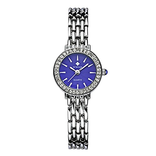 XLORDX Luxus Damen Analog Quarzuhr Edelstahl Uhr Strass Elegant Metall Blau