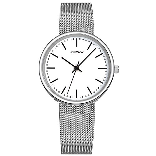 XLORDX Classic Quarzuhr Uhr Modisch Zeitloses Design klassisch silber Mesh Metall Armband Weiss