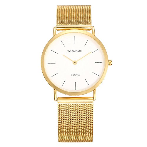 XLORDX Luxus Damen Duenn Elegant Quarzuhr Uhr Modisch Zeitloses Design Klassisch Gold Metall Weiss