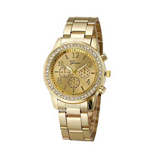 XLORDX Geneva Luxus Designer Strass Rosegold Uhr Chronograph Optik Strassuhr Blogger Bloggeruhr Gold