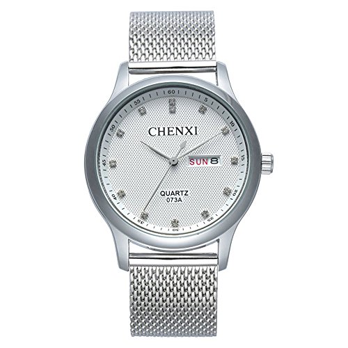 XLORDX Herren Damen Datum elegant modisch weiss silber Metall Uhren Weiss