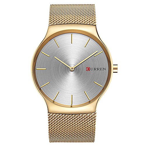 XLORDX Luxus Herren Sport Armbanduhr Minimalistic Analog Quartz Ultra duenn Gold Edelstahl Mesh Band Uhren