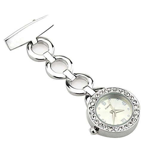 XLORDX Taschenuhr Uhr Strass fuer Krankenschwestern Silikon mit Edelstahl Silber