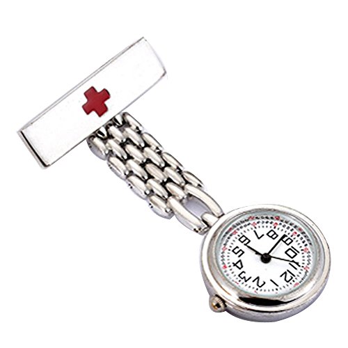 XLORDX Taschenuhr Uhr Luxus fuer Krankenschwestern Silikon mit Edelstahl Silber