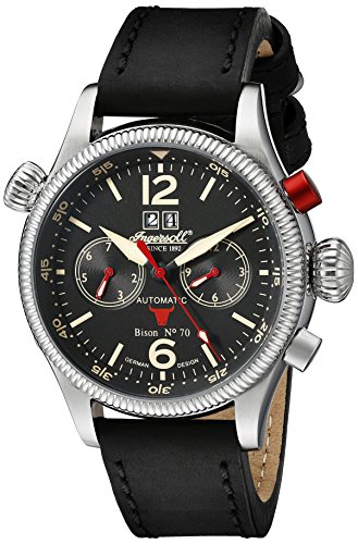 Ingersoll Unisex Automatik Uhr mit schwarzem Zifferblatt Analog Anzeige und schwarz Lederband in3225bk