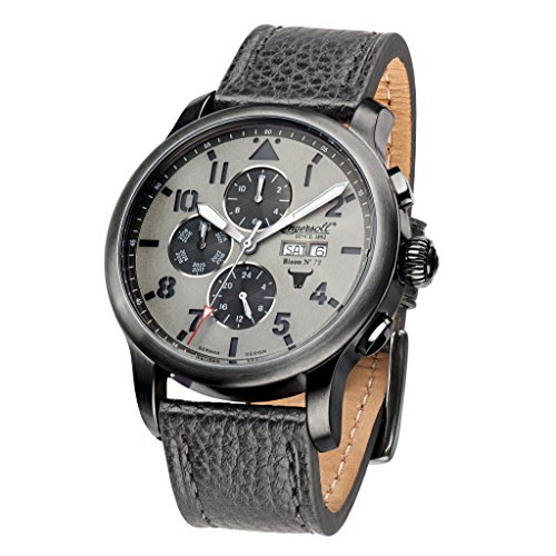 Ingersoll in1221gugy schwarz Lederband Band Grau Zifferblatt Armbanduhr