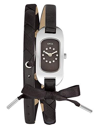 Opex X0391LF7 Ballerine Satin Damen-Armbanduhr, Quarz, analog, schwarzes Zifferblatt, Armband aus schwarzem Leder
