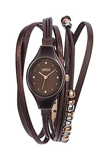Opex X2346LA2 Damen-Armbanduhr, Quarzwerk mit Analoganzeige, braunes Zifferblatt, Armband aus Leder, Braun