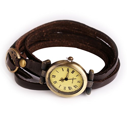 Damen Maedchen Uhren Armbanduhr Armbandkette Armbandreif geflochten Leder Armband oval Zifferblatt Braun