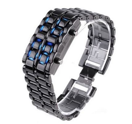 DragonPad blaue LED Digital Herren Sport Uhren Armbanduhren Sportuhr Wrist Watch Edelstahl Schwarz