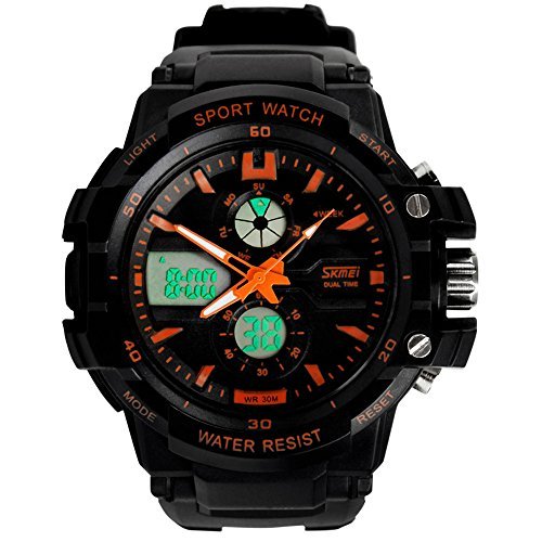 DragonPad Herren Sport Uhren Armbanduhren Sportuhr Analog Digital Wrist Watch muti funktion schwarz orange