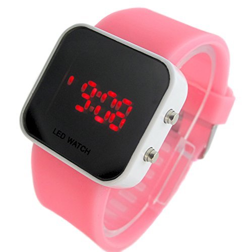 DragonPad Unisex LED Digital Damen Herren Armband Uhren Sportuhr Wrist Watch Spiegel pink