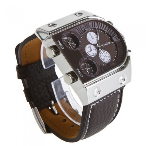 DragonPad Fashion Herren Sport Uhren Armbanduhren Sportuhr Analog Wrist Watch Schwarz PU Leder 3 Zeit