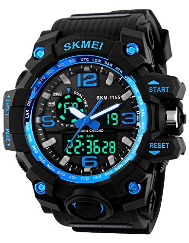 SKMEI Herren Sport Armbanduhr Resin Analog Digital Quarz Kalender Alarm Chronograph 5ATM wasserdicht blau 1155