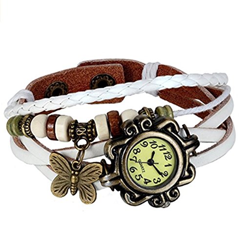 YARBAR Retro Weben Armbanduhr Vintage Uhren Armband Lederband mit Schmetterlingsanhaenger