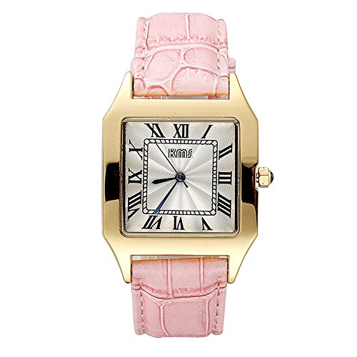 Klassisch Elegant Roemische Ziffern Skalen Eckig Damen Rosa Quarzuhr Armbanduhr Rosa
