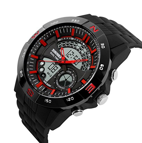 Mode Sport PU Uhrarmband Dualzeit Herren Rot
